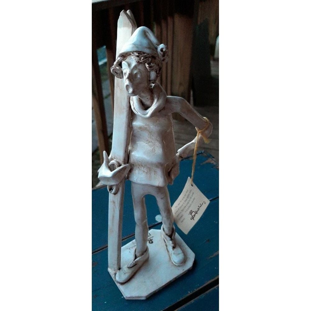 Vintage 12" T Bencini Skier Figurine Statue - Signed Italy W/Tag
